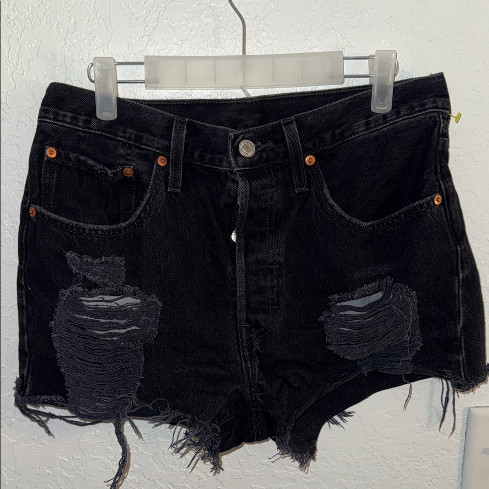 Levi's Black Ripped Jean Shorts